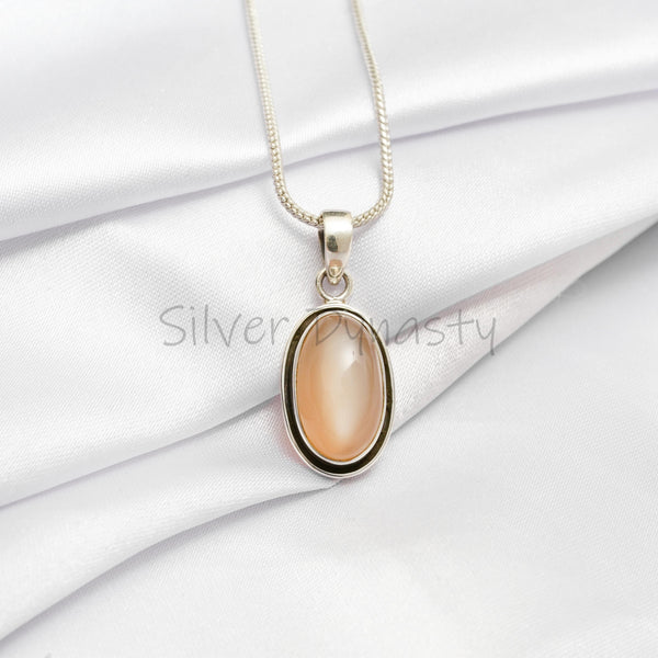 Pink Moonstone Pendant, 925 Solid Sterling Silver Pendant