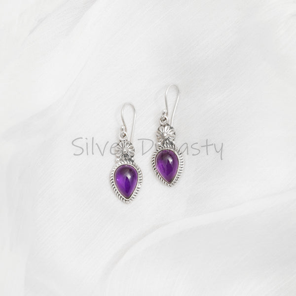 'Boho' Amethyst 925 Solid Sterling Silver Earrings
