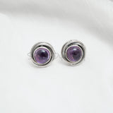 'Modern' Amethyst 925 Solid Sterling Silver Studs