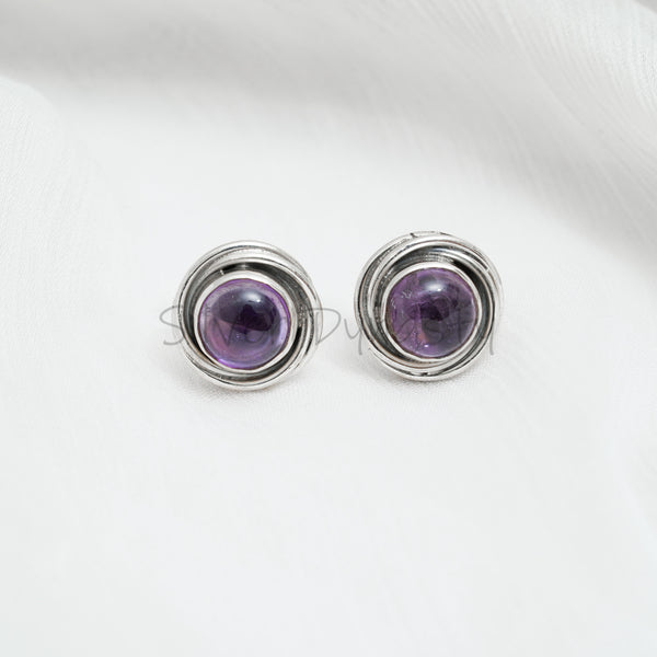 'Modern' Amethyst 925 Solid Sterling Silver Studs