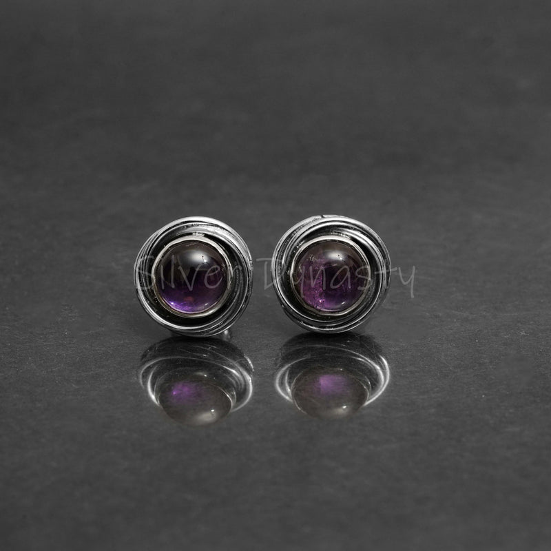 'Modern' Amethyst 925 Solid Sterling Silver Studs