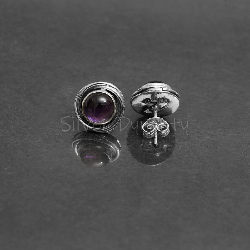 'Modern' Amethyst 925 Solid Sterling Silver Studs