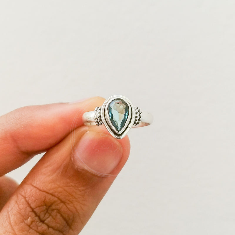 'Minimalist' Blue Topaz 925 Solid Sterling Silver Ring