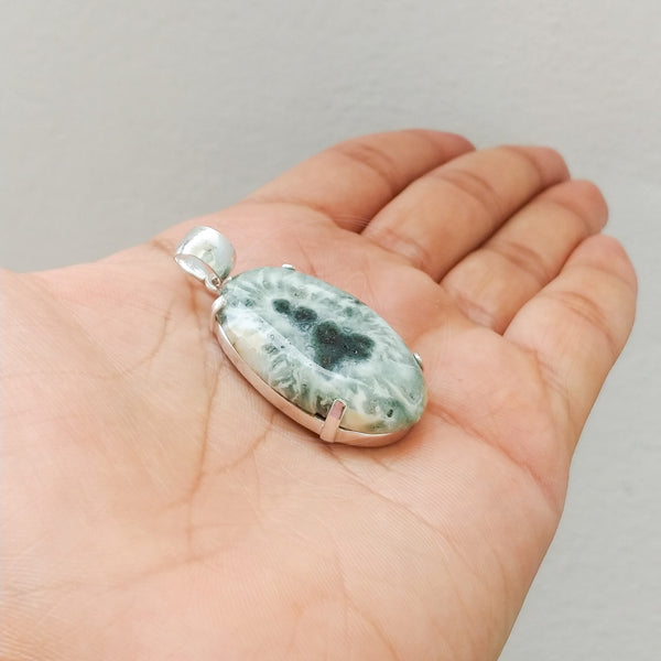 'Minimalist' White Agate 925 Solid Sterling Silver Pendant