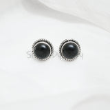 'Minimalist' Black Onyx 925 Solid Sterling Silver Studs