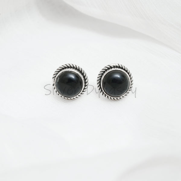 'Minimalist' Black Onyx 925 Solid Sterling Silver Studs