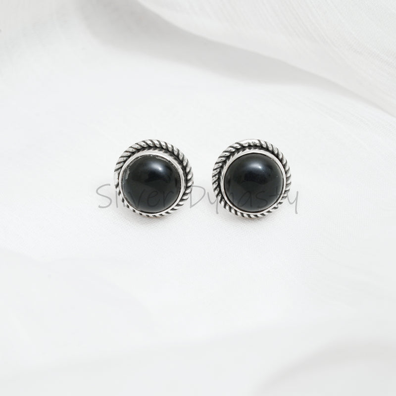 'Minimalist' Black Onyx 925 Solid Sterling Silver Studs