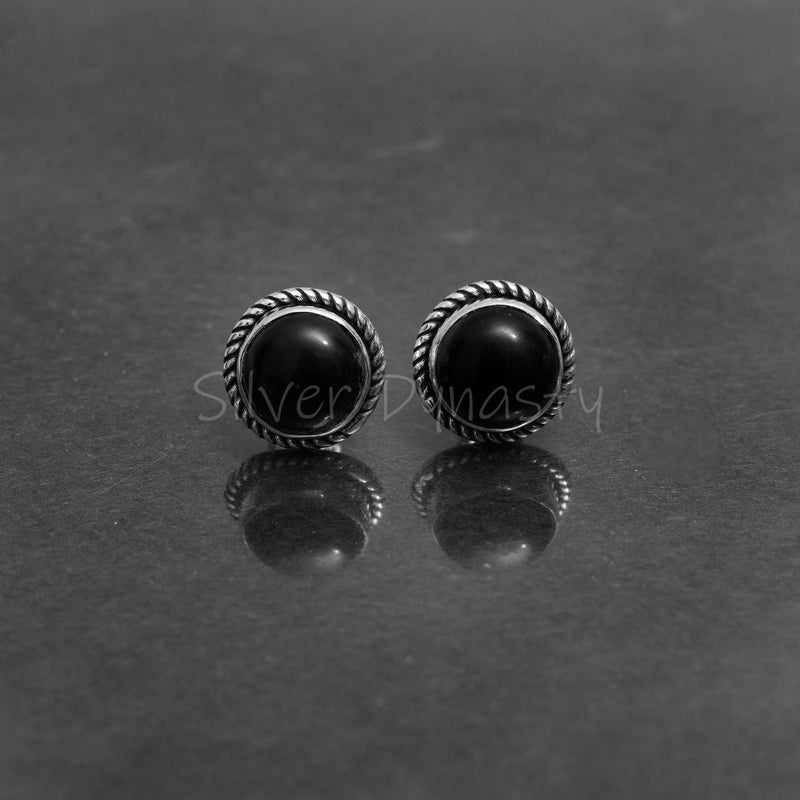 'Minimalist' Black Onyx 925 Solid Sterling Silver Studs