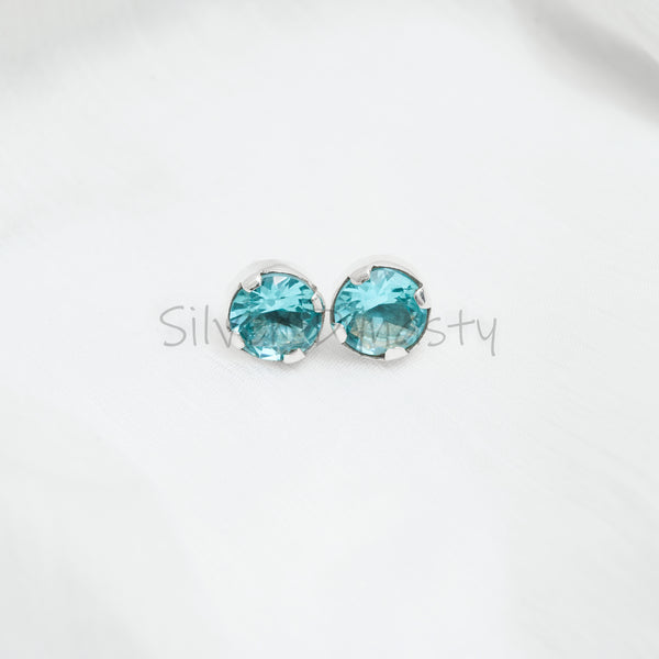 'Minimalist' Blue Topaz 925 Solid Sterling Silver Studs