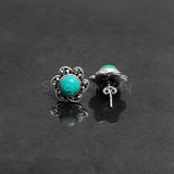 Turquoise 925 Solid Sterling Silver Earrings, Turquoise Studs