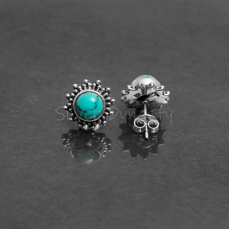 Turquoise 925 Solid Sterling Silver Earrings, Turquoise Studs