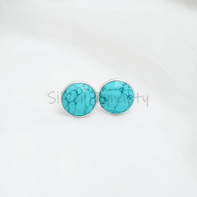 Turquoise 925 Solid Sterling Silver Earrings, Turquoise Studs