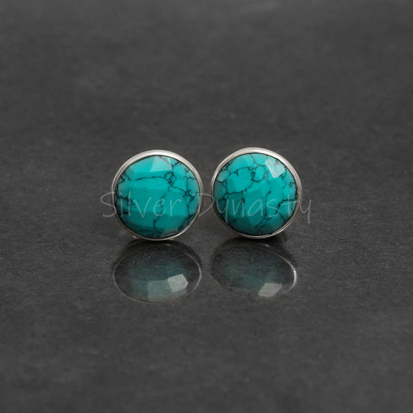 Turquoise 925 Solid Sterling Silver Earrings, Turquoise Studs