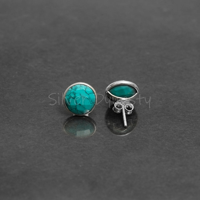 Turquoise 925 Solid Sterling Silver Earrings, Turquoise Studs