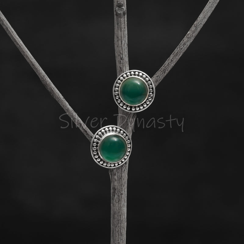 Green Onyx 925 Solid Sterling Silver Earrings