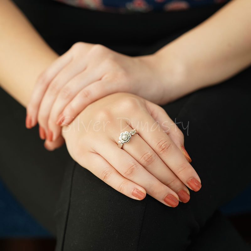 Handmade Silver Floral Band,925 Solid Sterling Silver Ring,